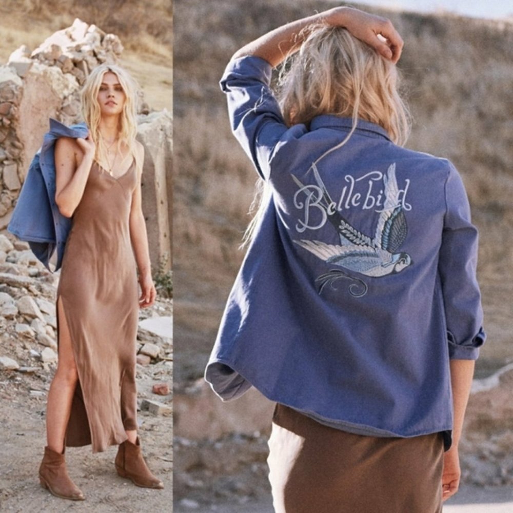 Blue Belle Chambray Jacket Bellebird Spell Designs S Bird Buttondown Shirt